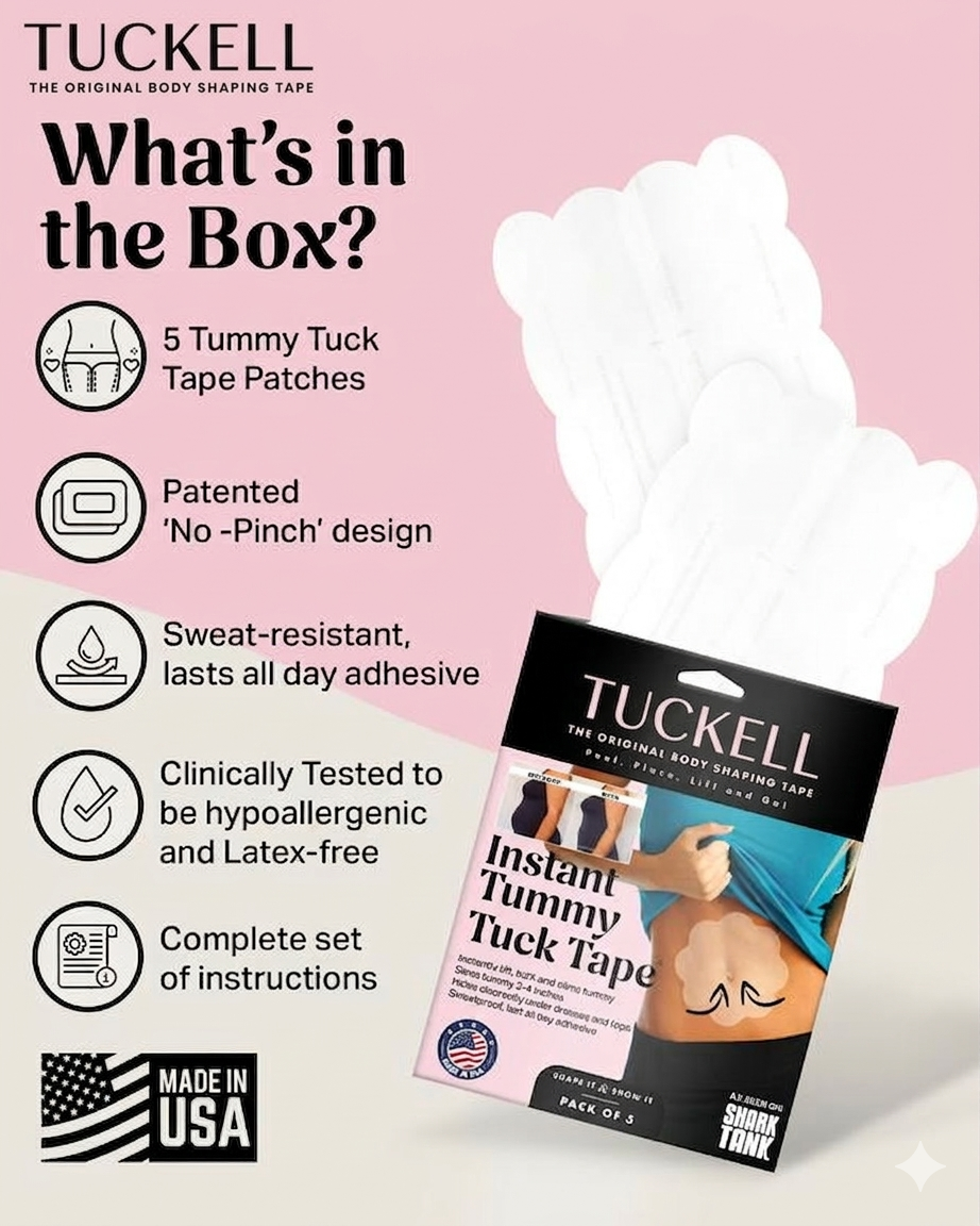 Tuckell Invisible Sculpt Tape — Trim-to-Fit, Hypoallergenic & Sweat-Resistant, 5-Pack